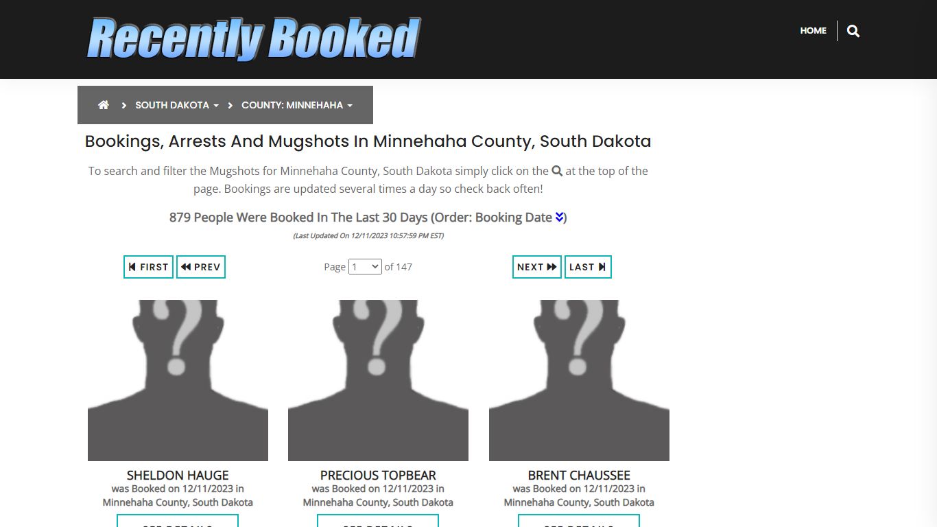 Bookings, Arrests and Mugshots in Minnehaha County, South Dakota